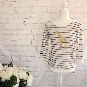 Karen Scott Striped Beaded Glitter Giraffe Top